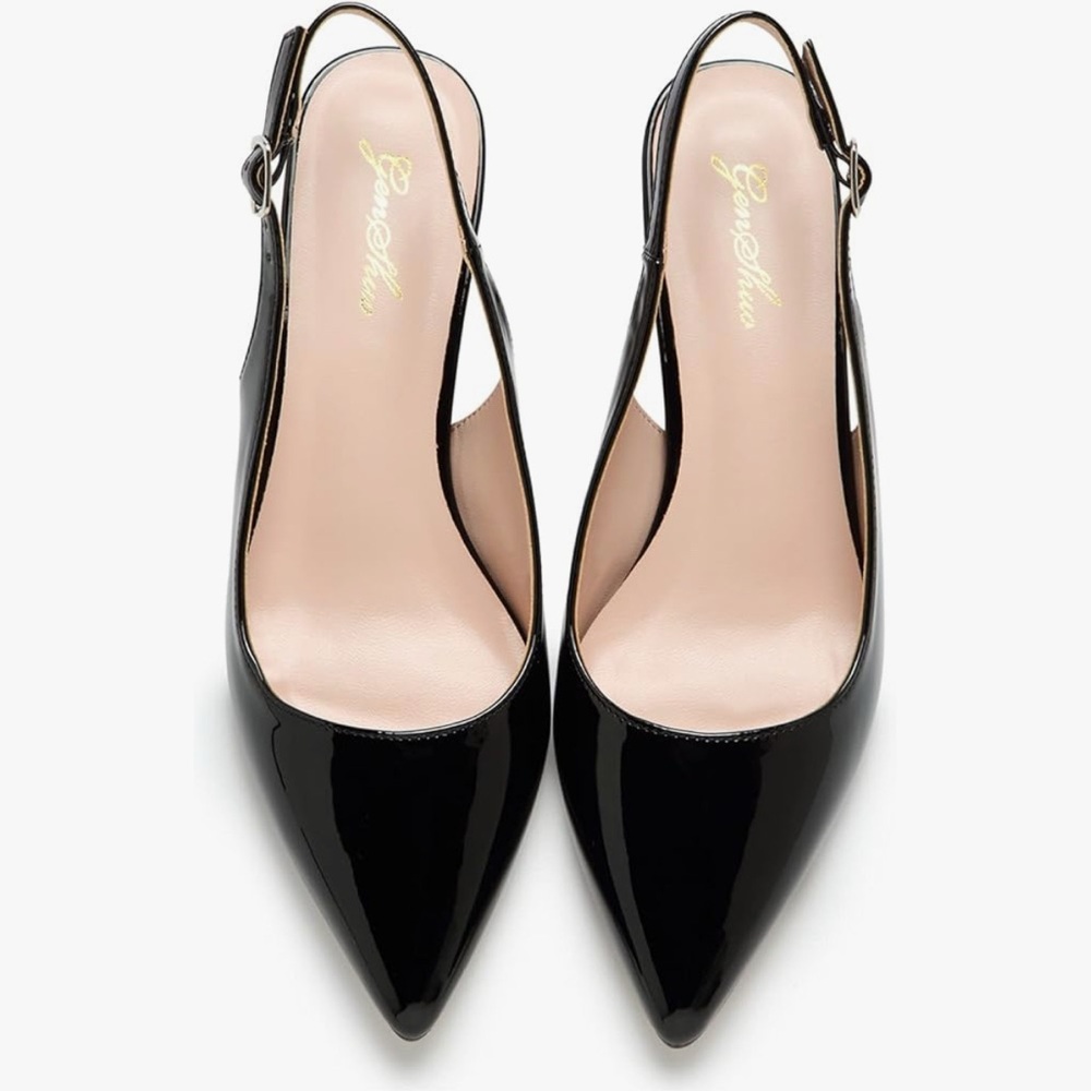 Genshuo Black Patent Kitten Heels
